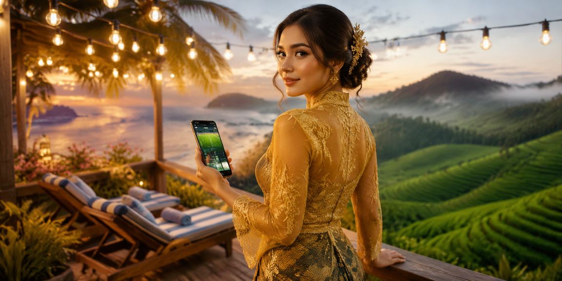 Pengguna wanita Malaysia mengakses platform pertaruhan mudah alih dalam pakaian tradisional kebaya